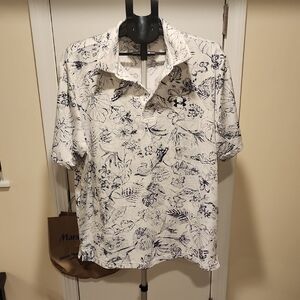 Under Armour White and Navy Floral Men's Polo Shirt